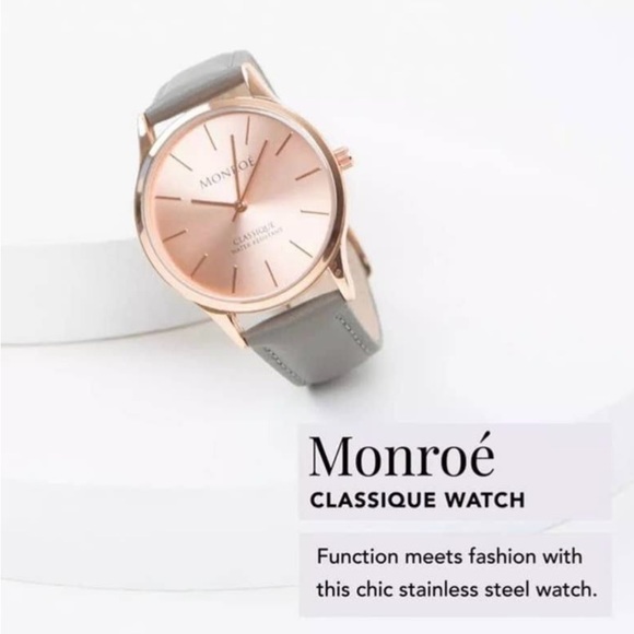 NWT - Monroe Grey Leather and Rose Gold Watch - Picture 2 of 5